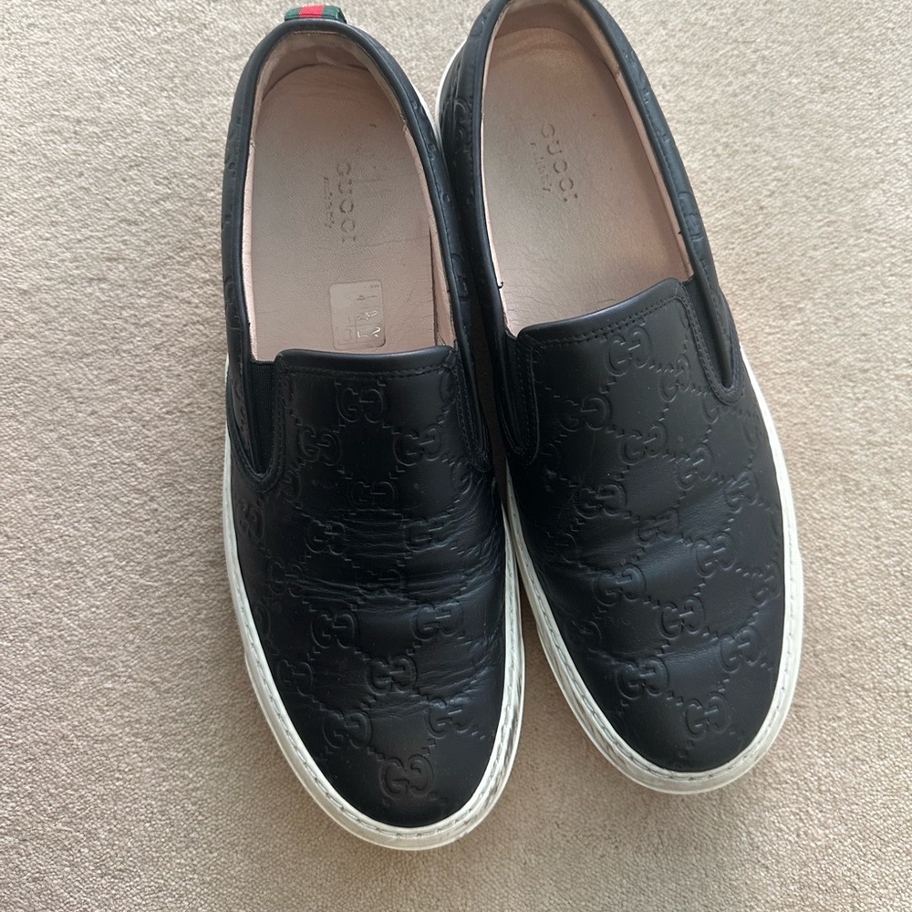 Gucci Leather Slip-On Sneakers, 
Web Accent, Interlocking G Logo & GG Signature